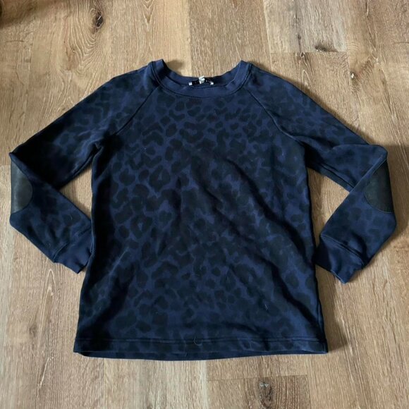 Sandro Sweaters - Sandro Blue Leopard Print Leather Elbow Patch Crewneck Sweater Womens Size 1